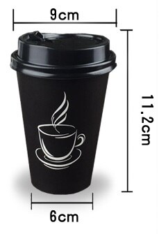 10pcs 400ml biodegradable paper coffee cup, disposable coffee mug with lid and straw for shops: Black
