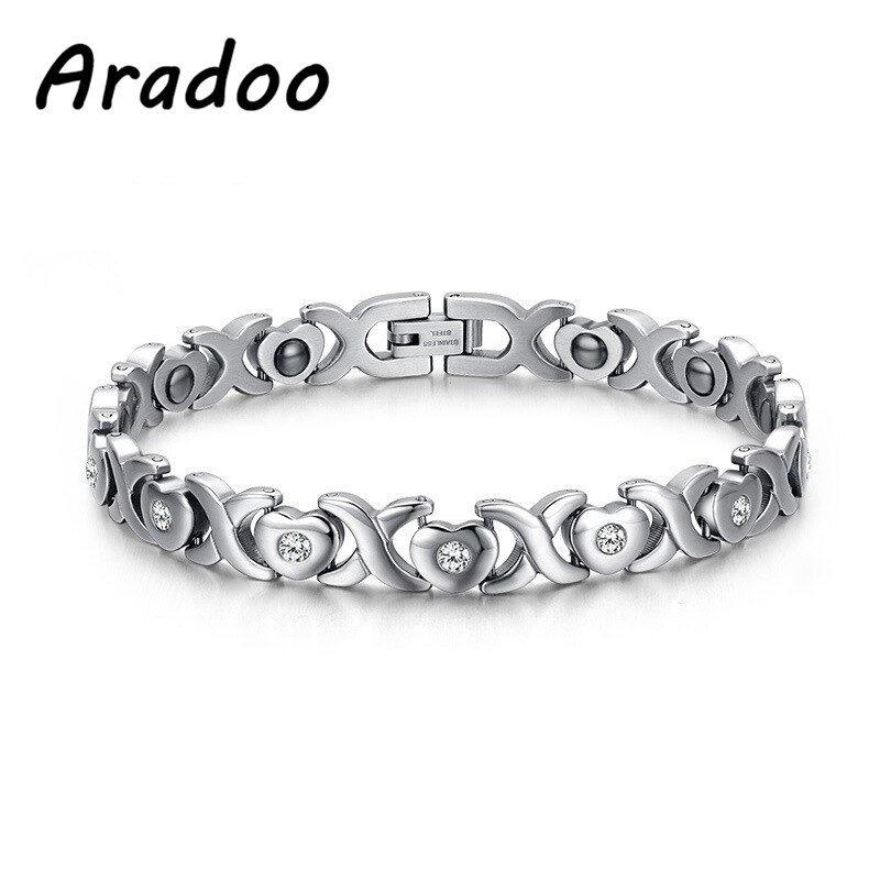 ARADOO – Bracelet en acier inoxydable en forme de cœur 21CM, Bracelet quantique, Bracelet amincissant aux ions négatifs, Bracelet de Protection contre les radiations