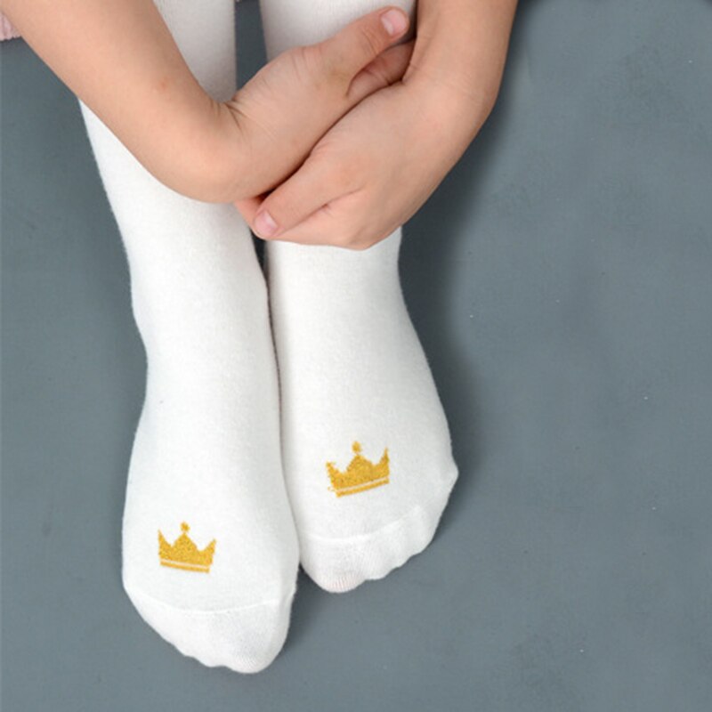 Kinderen meisjes lange sokken peuter baby jongens kniekousen zwart/wit kroon laarzen sokken katoen warme kinder beenwarmers