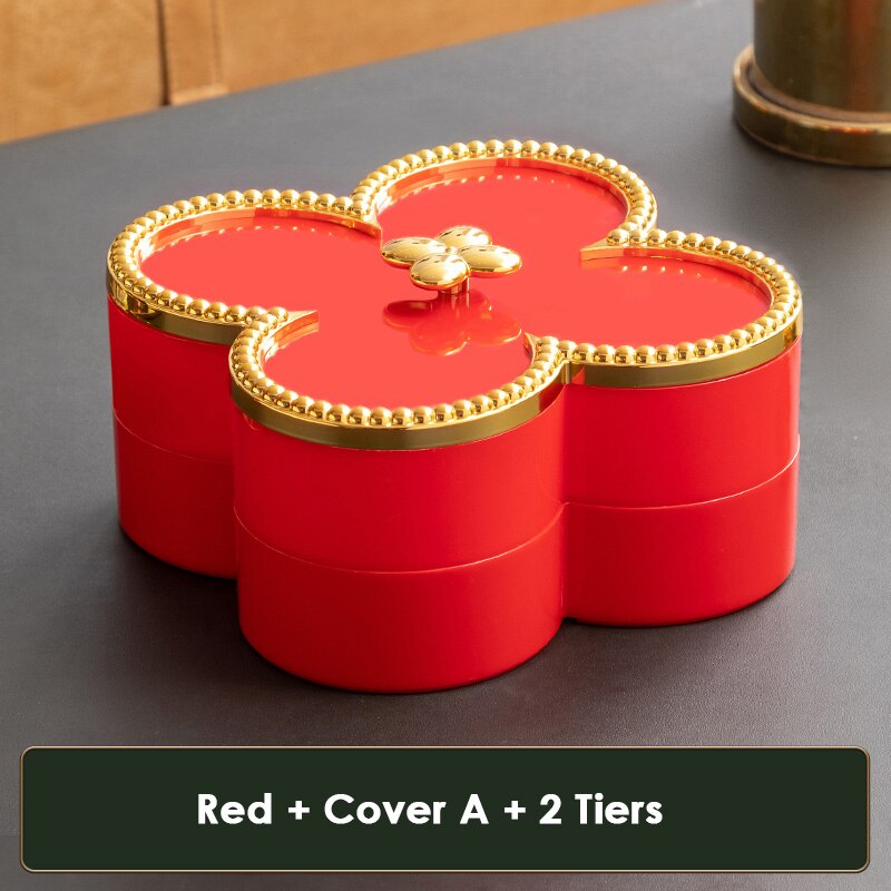 Bloem Vorm Snack Dienblad Decoratieve Plastic Verdeeld Snack Borden Kommen Voor Familie Party Candy Noten Opbergdoos Met Deksel: Red A 2 tiers