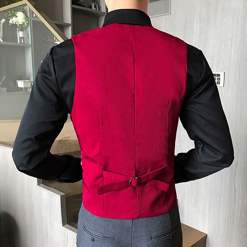 Smoking vest herre dobbeltradet ensfarvet slim fit herre vest vest ærmeløs casual business vest m -5xl