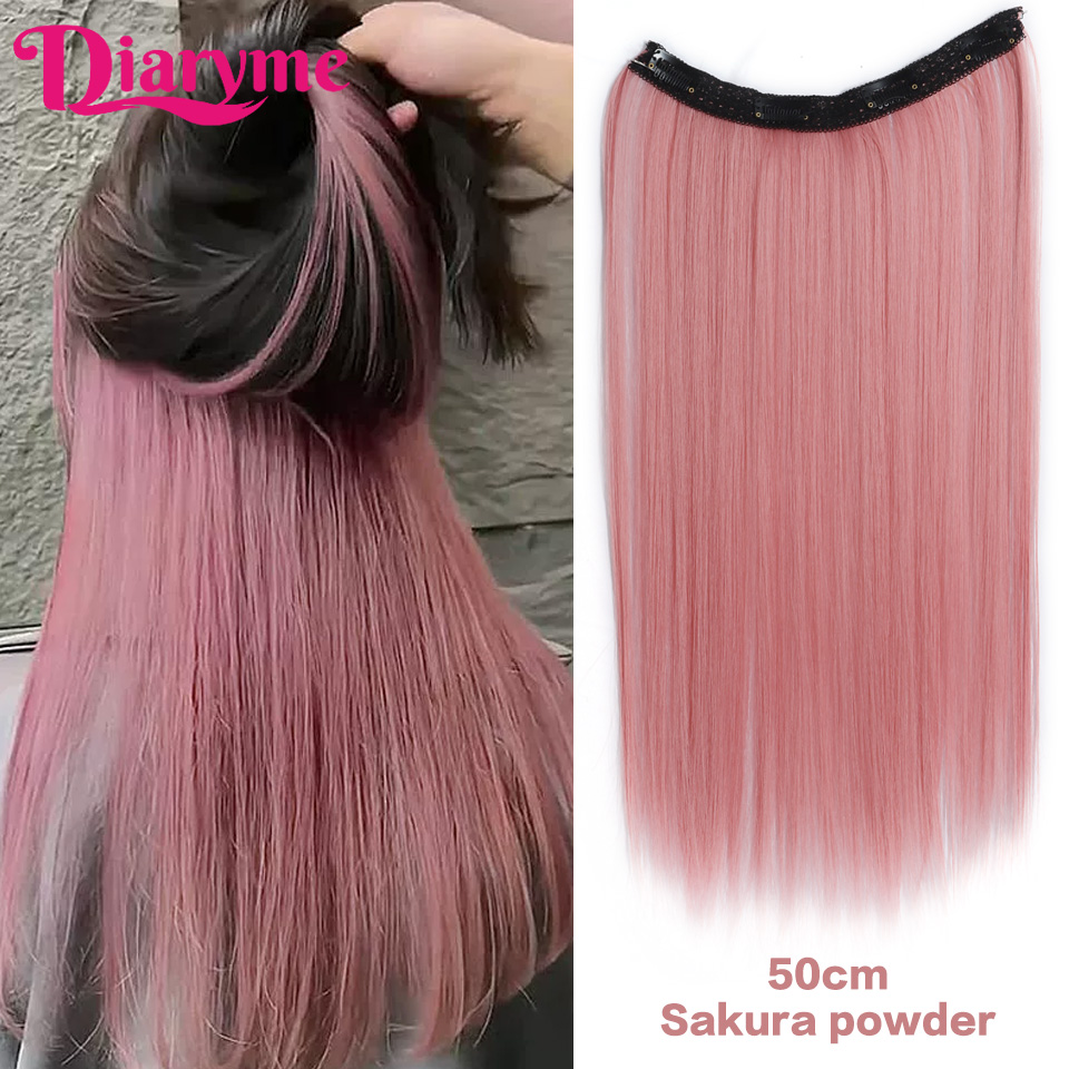 4 clipes longo em linha reta clipe sintético em extensões de cabelo destaque colorido pedaço de cabelo clip-on peruca de cabelo pendurado tintura de orelha: Prateado