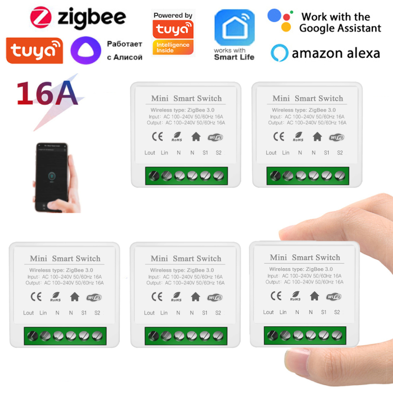 ZigBee 3.0 Smart Switch 16A BRICOLAGE Mini Lumière Relais vanne de Régulation 2 voies Tuya Smart Vie Intelligente APP Travail À Domicile avec Alice Alexa Google Home