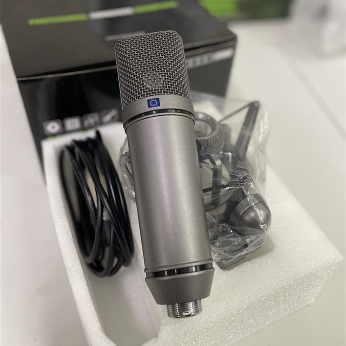 home live Recording microphone 87 Condenser Microphone with Shock Mount Holding Handheld Studio: GRAY