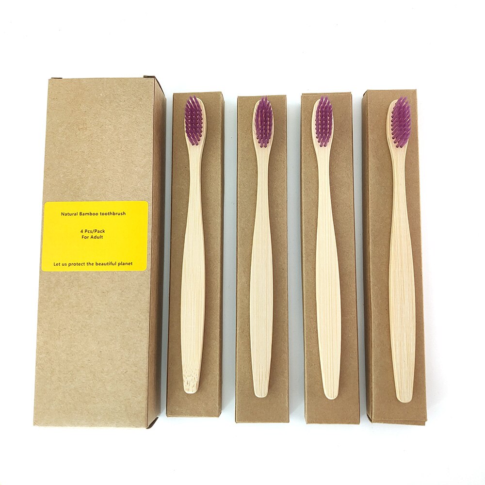 4Pcs Toothbrush Soft Bristle Wooden Tooth Brush Natural Bamboo Handle Dental Oral Care Eco Friendly Travel Tooth Brush: 1198-Q-1