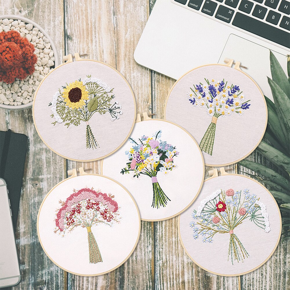 A Full Range Of Printed Embroidery Starter Kits With Patterns Instructions Adult Beginners Multicolor Manual Sewing Craft Kits