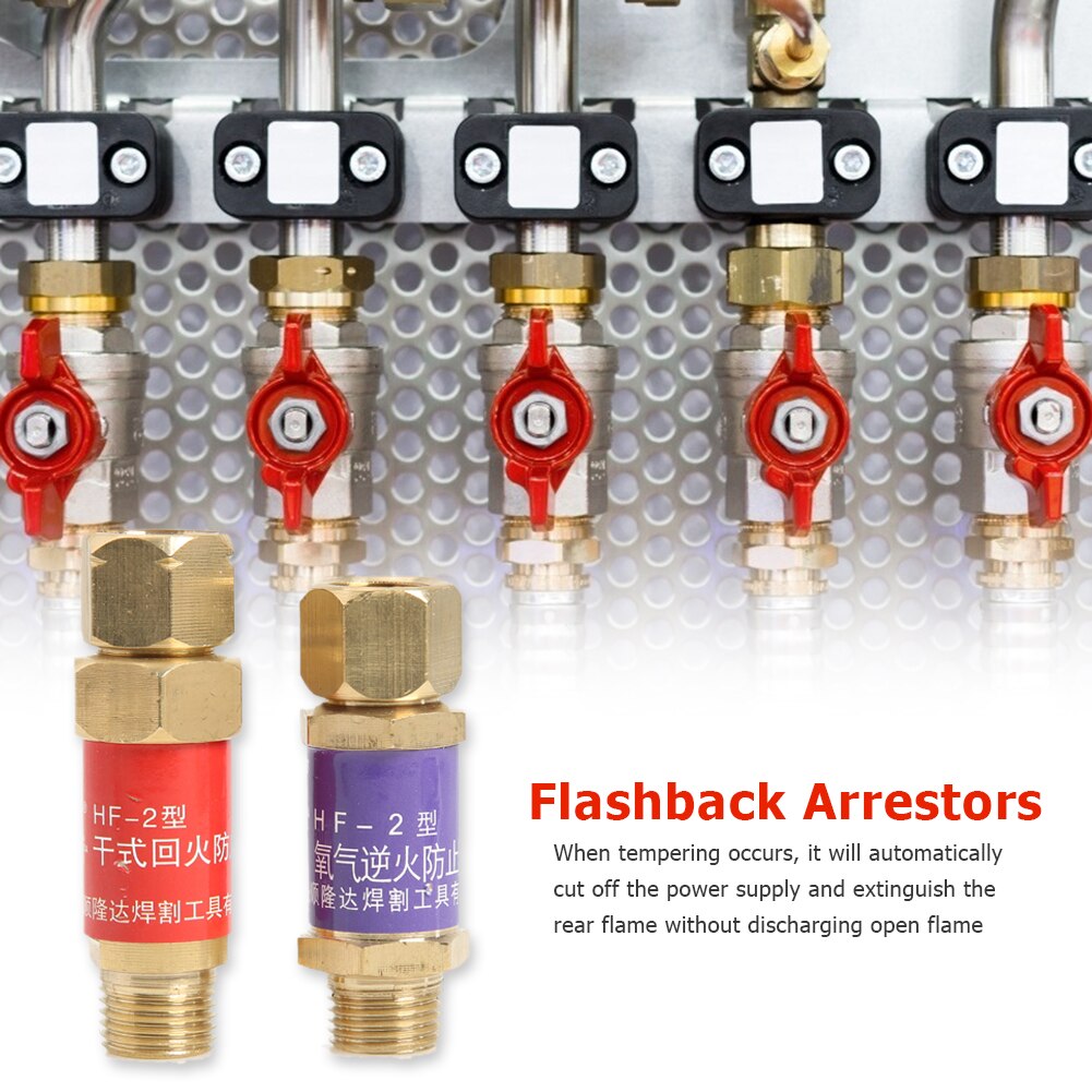 2Pcs Pipe Flashback Arrestors Acetylene Propane Liquefied Gas Oxygen Fuel Check Safety Valve Flame Buster Fireback Preventer