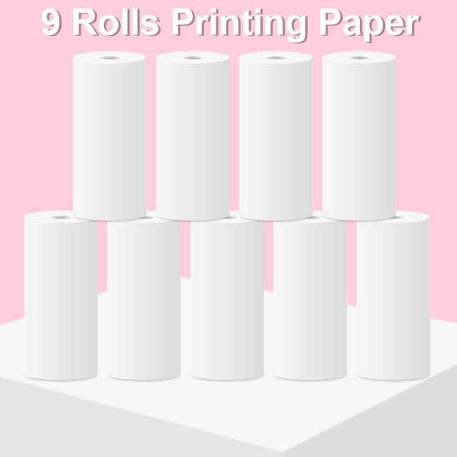 Brand Mini Photo Printer 1080P Instant Print Camera Wireless Thermal Label with 3 Roll Printer Paper for Travel List Work Memo: 9pcs printer paper