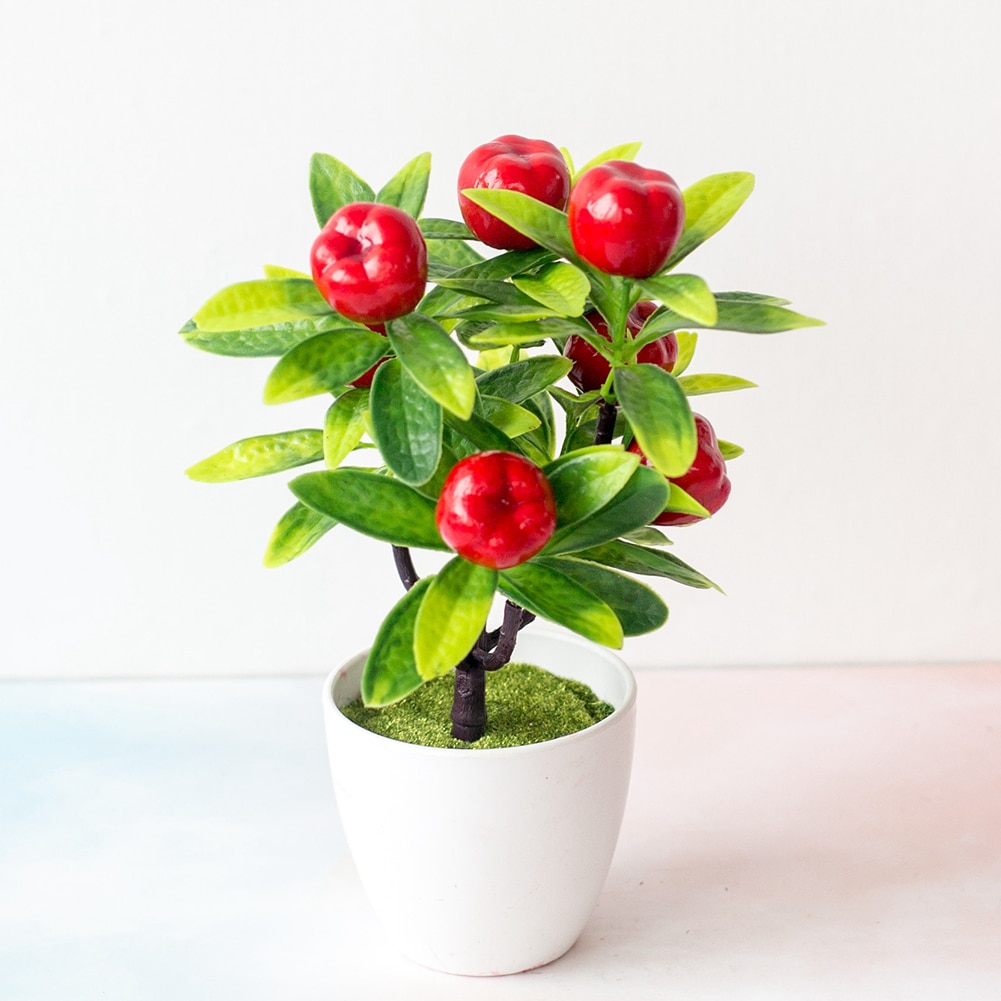 1pc kunstmatige fruitbomen bonsai bruiloft feest thuiskantoor bureau bonsai decoratie aardbei sinaasappel chinese bessen chili appel perzik t