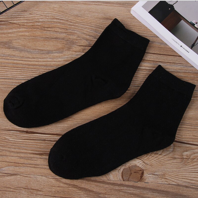 5 Pairs Solid Color Cotton Socks Men Business Casual Breathable Spring Winter Warm Male Crew Socks: 5 Pairs-Black