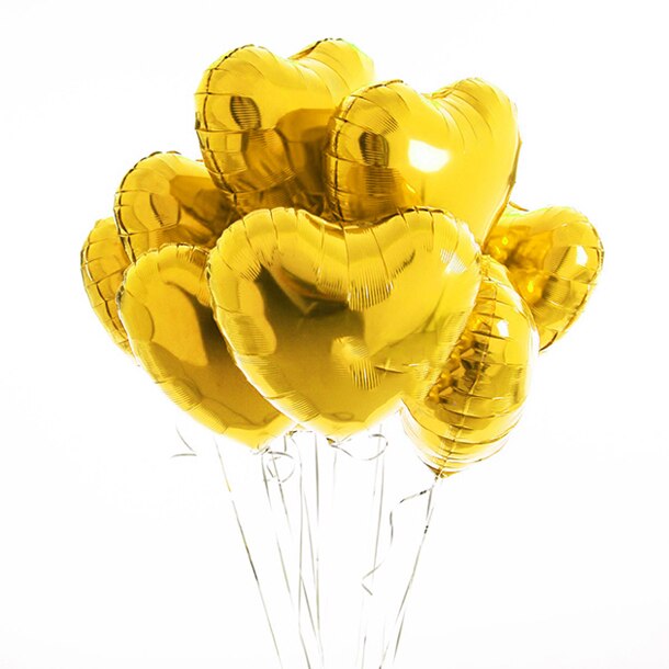 Globos en forma de corazón de aluminio rosa y oro rojo de 18 pulgadas, 5 uds., globos en forma de corazón románticos de amor, globos de aluminio, decoración de de cumpleaños o boda: gold