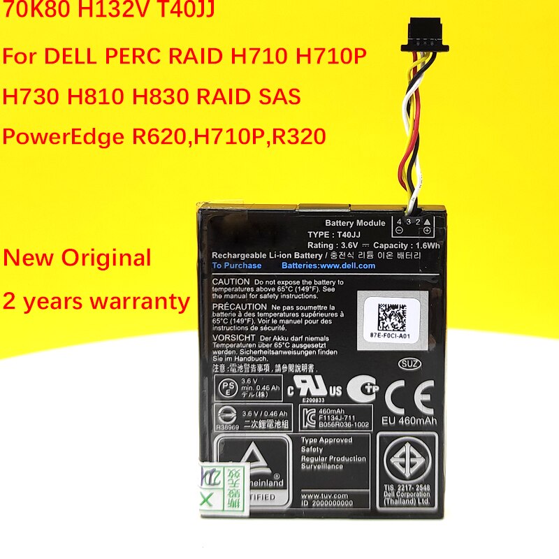 Originele 70K80 H132V T40JJ Batterij Voor Dell Perc Raid H710 H710P H730 H810 H830 Raid Sas Poweredge R620720 H710P r320