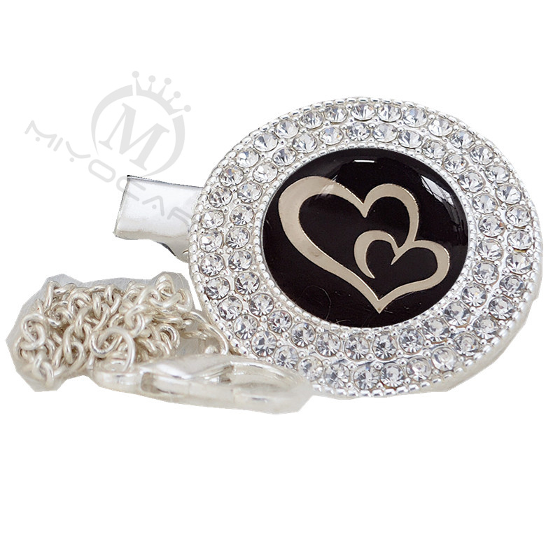 MIYOCAR lovely symbol unique silver bling pacifier clip pacifier holder black symbol with gold chain dummy clip LS-SB