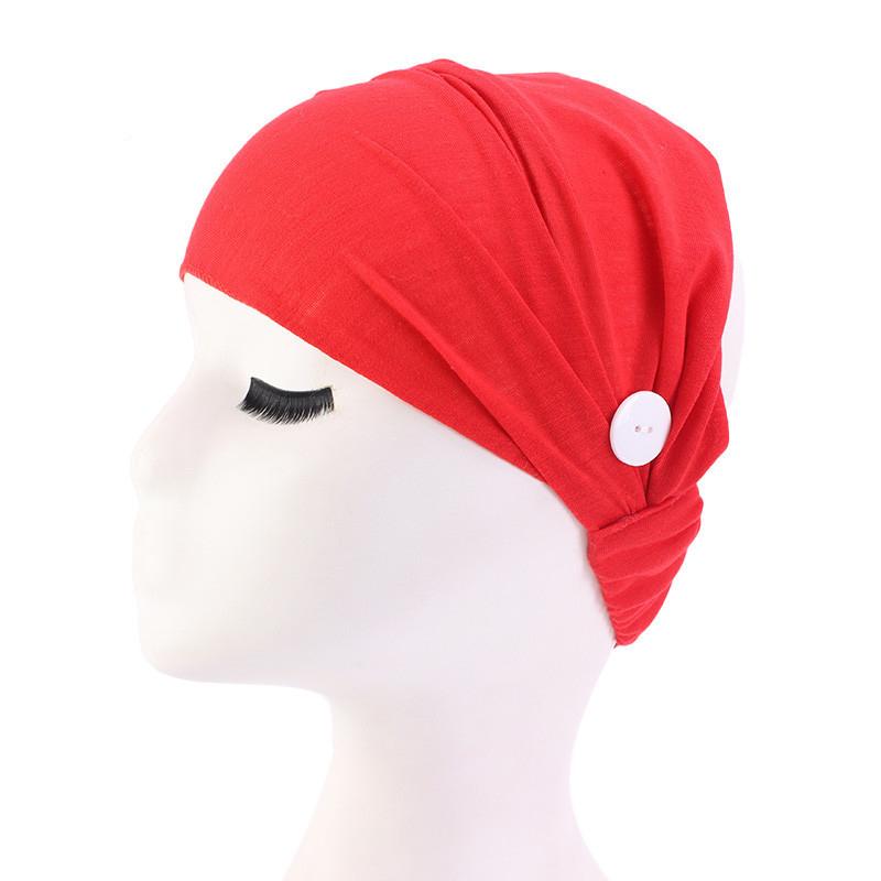 Women Turban With Button Simple Solid Color Head Wrap Mask Holder Headscarf Female Muslim Caps Ladies Casual Turbantes Headwear: 1