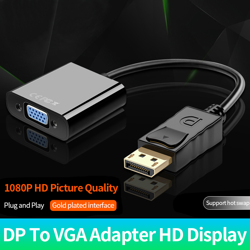DisplayPort to VGA Adapter 1080p DP Male to VGA Female Converter Cable For Projector TV Computer Laptop PC