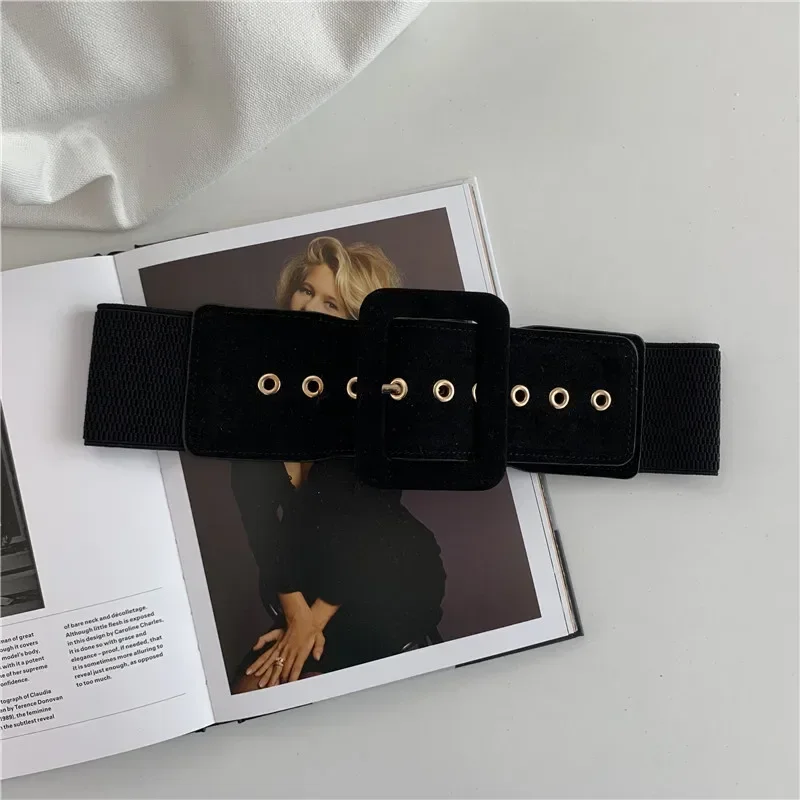 Cinturones de gamuza para mujer, cinturón elástico para ropa de mujer, hebilla de estilo coreano, cinturón ancho elástico que combina con todo, decoración de ropa: Verde