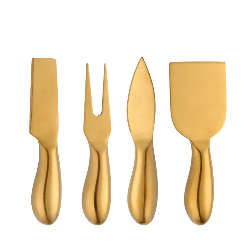 4pcs Cheese Tools Set Stainless Steel Cheese Knife Kitchen Accessories Cake Spatula Butter Cheese Slicer Cutter Shovel Fork Kit: Gold