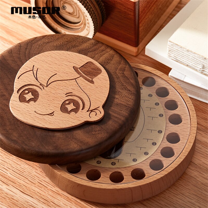 Wooden Baby Teeth Storage Box English Kids Milk Teeth Umbilical Lanugo Organizer Deciduous ToothKeepsakes Save
