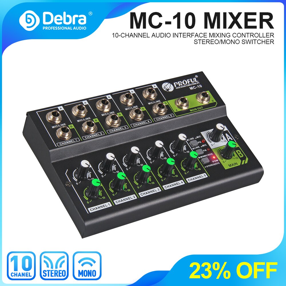 Debra MC-10 10 Channel Portable Mini DJ Controller Audio Expander, Switch Between Stereo And Mono , For Multi-Device Stage,Band.