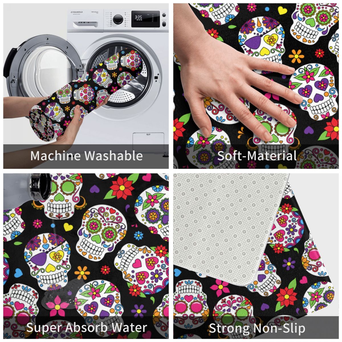 Sugar Skull Doormat Welcome Polyeste Bathroom Entrance Floor Carpet Balcony Rug Carpet Dead Decor Bath Mat
