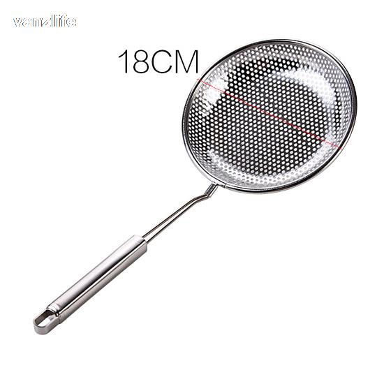 Stainless steel frying colander household fence mesh kitchen large spoon scoop filter net mesh spoon: L