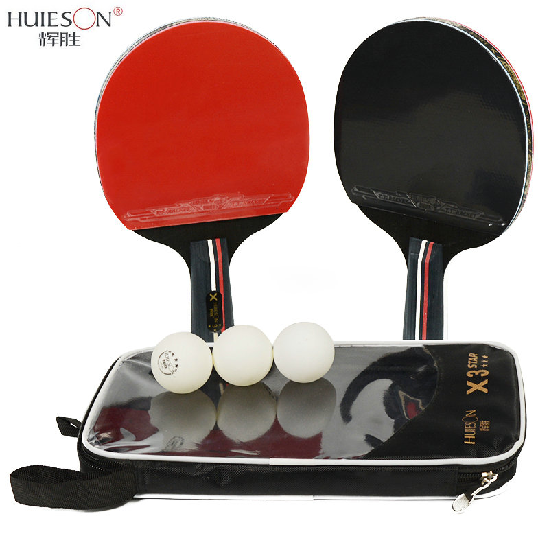 Huieson 2 pçs/lote raquete de tênis de mesa bat dupla face espinhas em longo punho curto ping pong raquete conjunto com saco 3 bolas