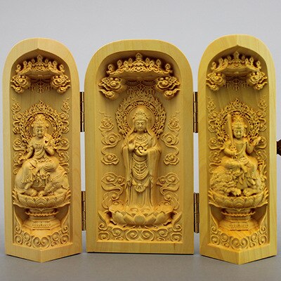Buddha statue massivt træ tre åbne små buddha statue boligindretning tilbehør håndværk statue: 8