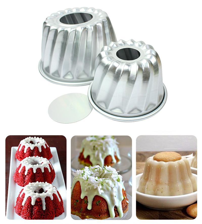 4 stks 4 inch (Dia 11 cm) Aluminium Mini Savarin Cake Pan Verwijderbare Bodem Puddingvorm Bundt Broodjes BundtPan DIY Bakken Tools