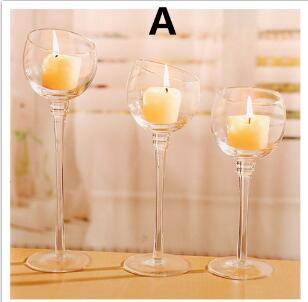 3pcs/set Crystal Glass Stemmed Votive Candle Holder Pillar Tea Light Goblet Candlestick Wedding Pub Party Decoration: A