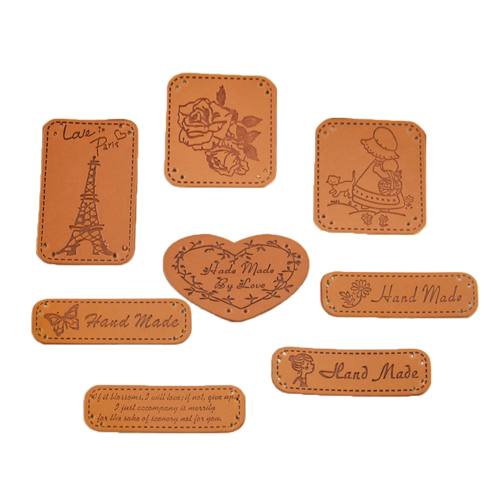 8 Designs DIY Handmade Accessories Zakka Style PU Label Handmade Small Hand-Sewn Decorative Leather