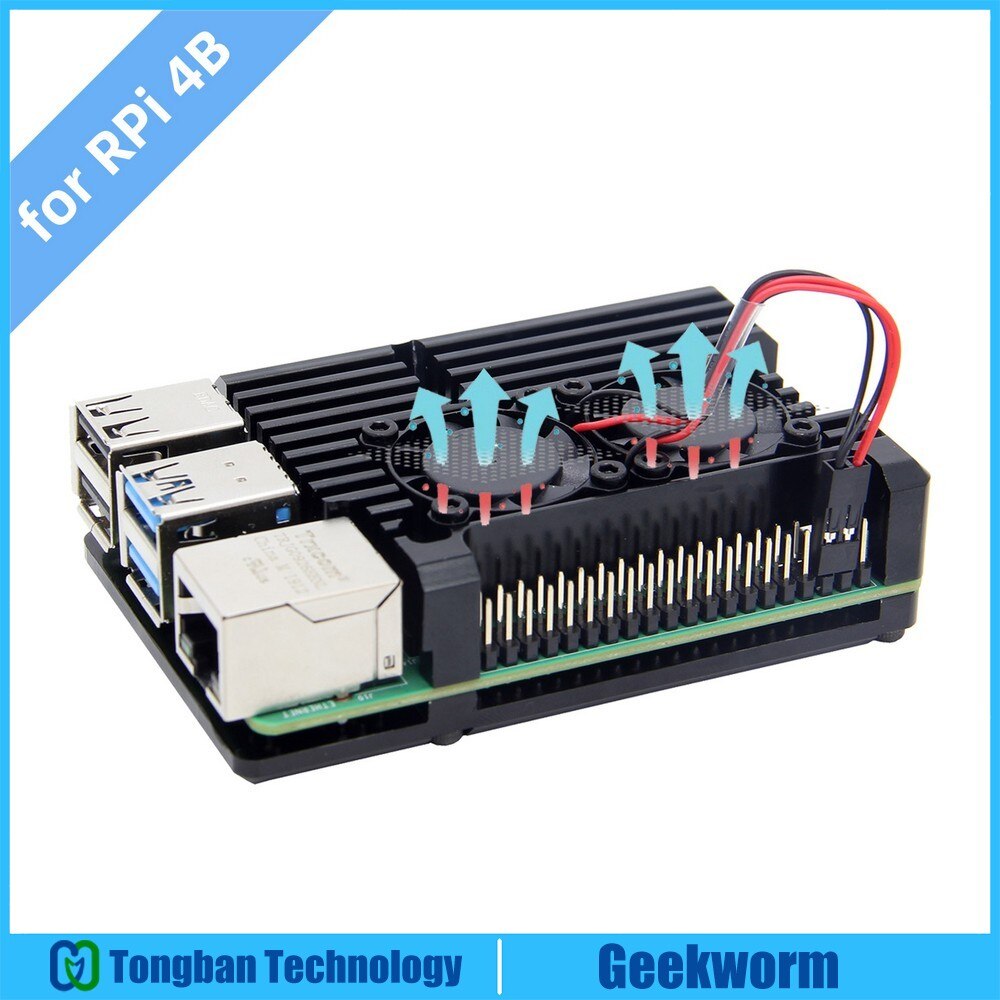 Raspberry Pi 4 Armor Heatsink Case with Dual Fan, Raspberry Pi 4B Aluminum Alloy Passive Cooling Case for Raspberry Pi 4 Model B: Case with dual fan