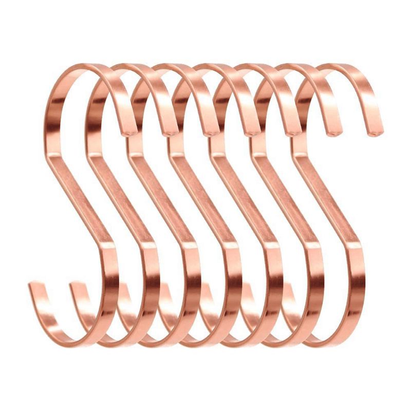 10-Pack 4 Inch Rose Gold Chrome Finish Steel Hanging Flat Hooks - S Shaped Hook Heavy-Duty S Hooks, for Kitchenware, Pots, Ute