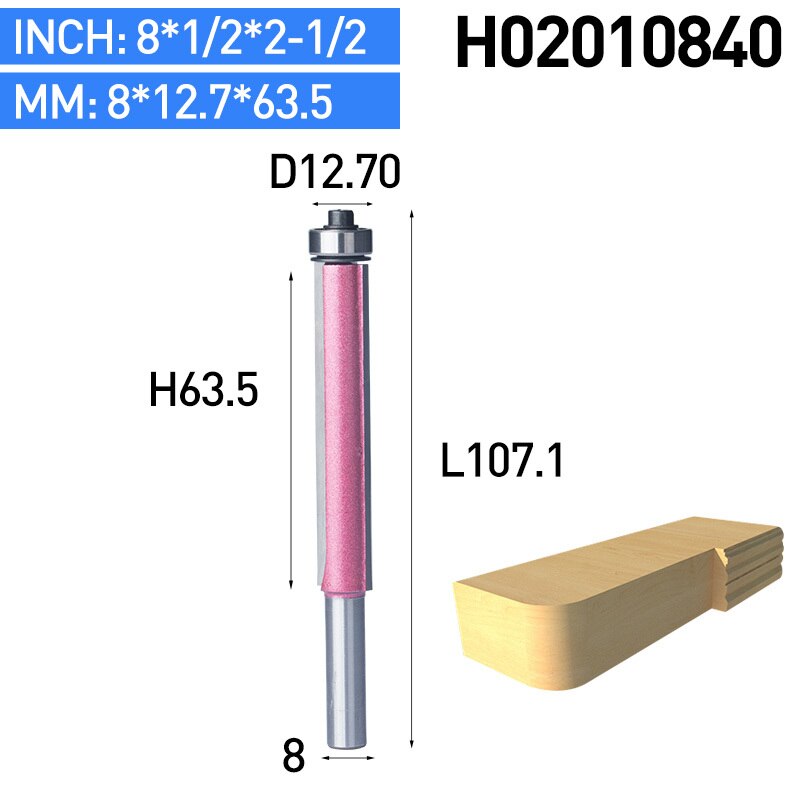 Huhao 1pc 8mm -skaft træbearbejdningsfræser med flush trim fræser til industrielt træ fræsere med lejefræser: H02010840