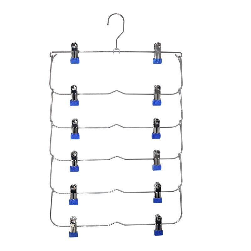 6 Layer Rok Broek Hanger Droogrek voor Broek Non Slip Anti-roest Metalen Hanger Clips met 12 Clips verstelbare Opbergrek: Blauw