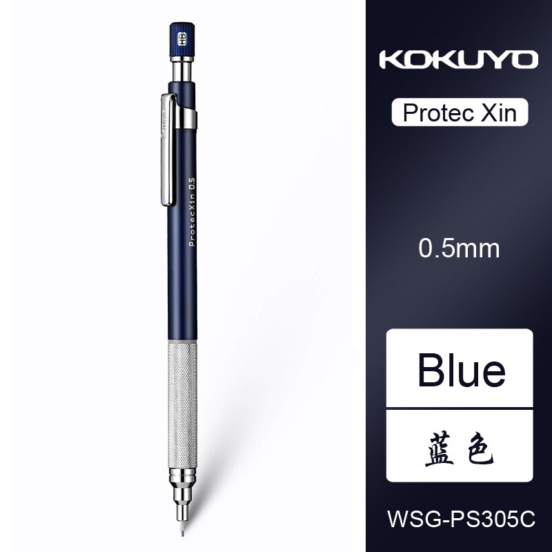 Kokuyo – crayon mécanique en métal japonais, WSG-PS305, noyau Anti-rupture à bas Center de gravité, pour dessin et croquis, pour étudiant, 1 pièces, 0.5: Bleu