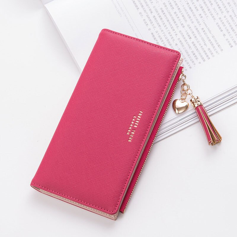 Couro longo carteira feminina marca de luxo famosa grande mulheres carteiras bolsas femininas longo moeda zíper bolsa titular do cartão crédito: Red
