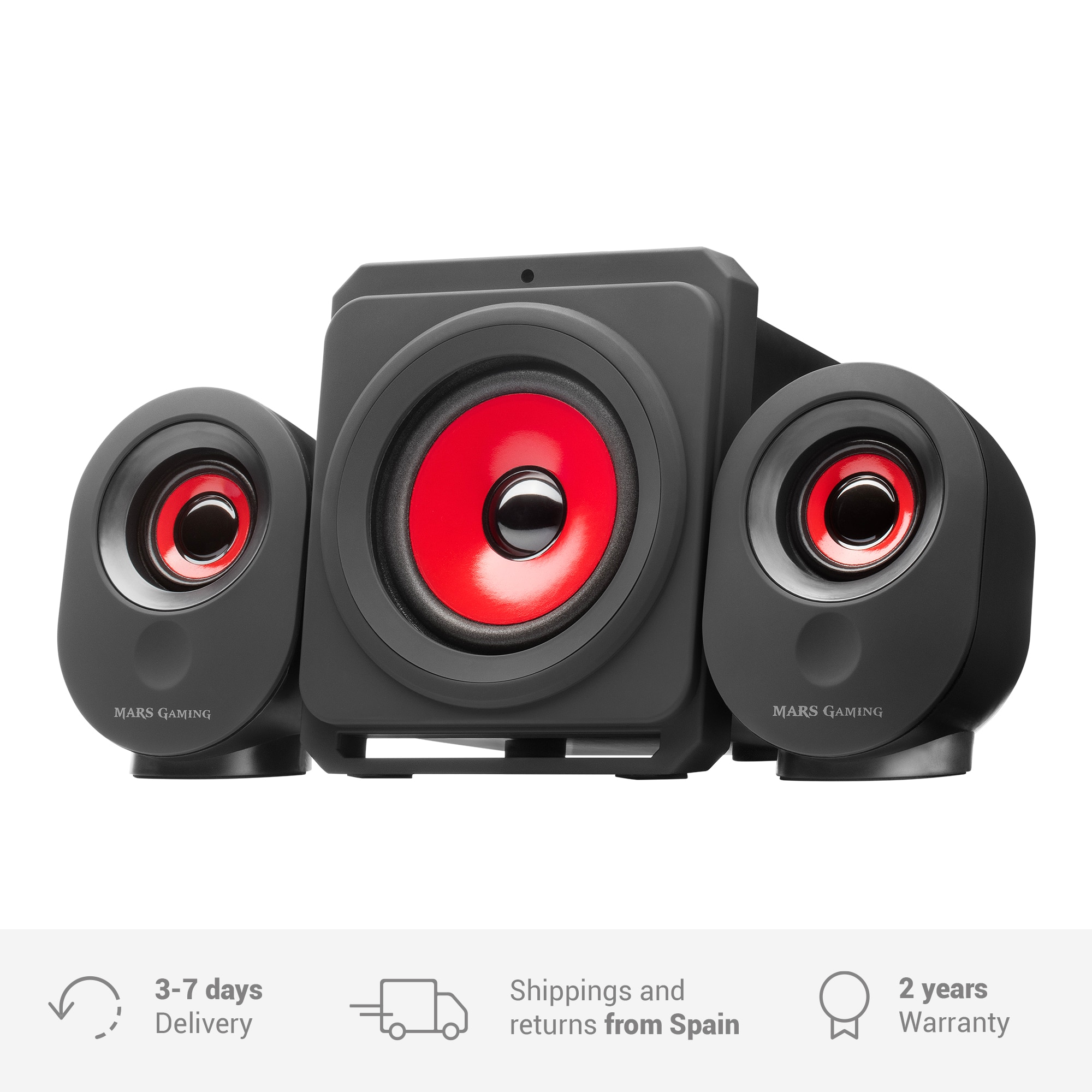 Mars Gaming MSX, Altavoces 35W, Altavoces PC subwoofer 2.1, 5 modos multimedia, Jack 3.5mm, Altavoz Negro y Rojo
