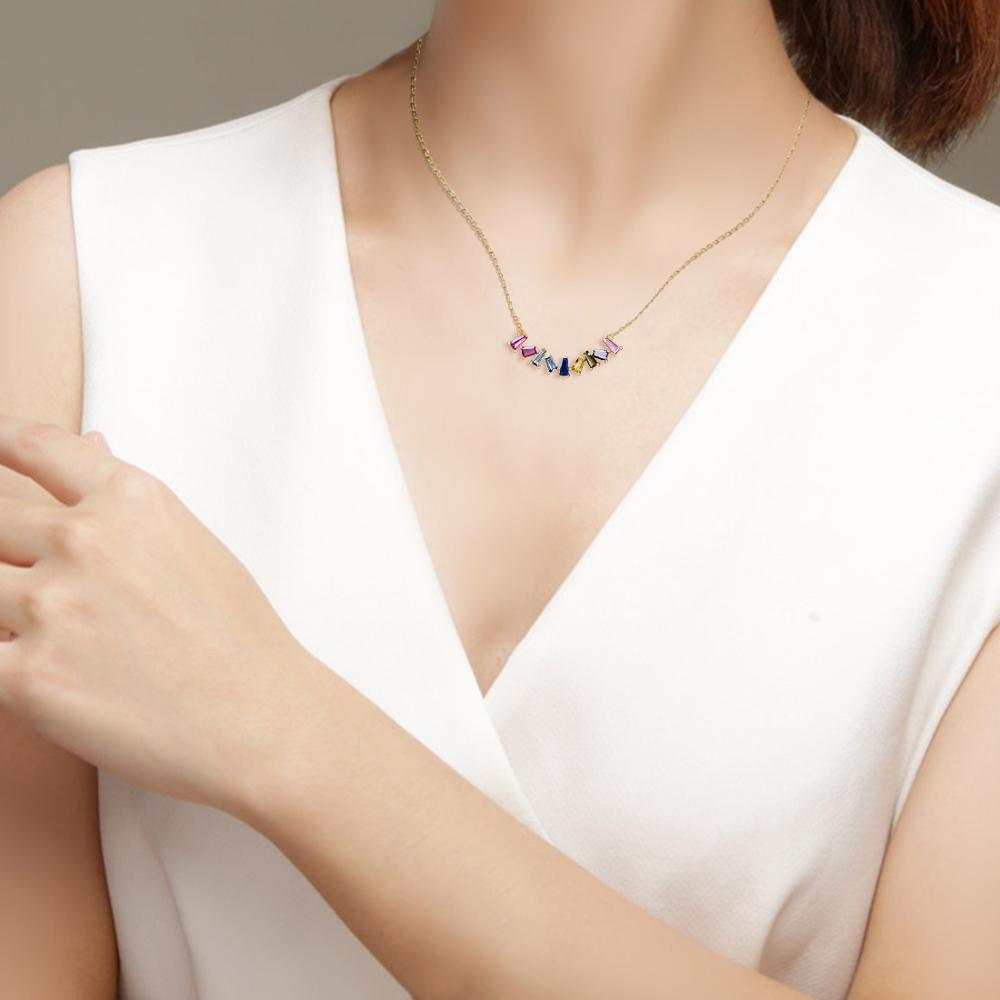 E Jewelry 925 Sterling Silver Rainbow Pendant Necklaces for Women Girls 14K Gold Plated Colorful Chokers Silver 925