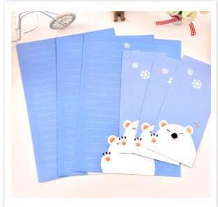 Coloffice 6 brev och 3 kuvert papper tecknad djur sött gratulationskort brevpapper förvaring kawaii studenttillbehör: Blå