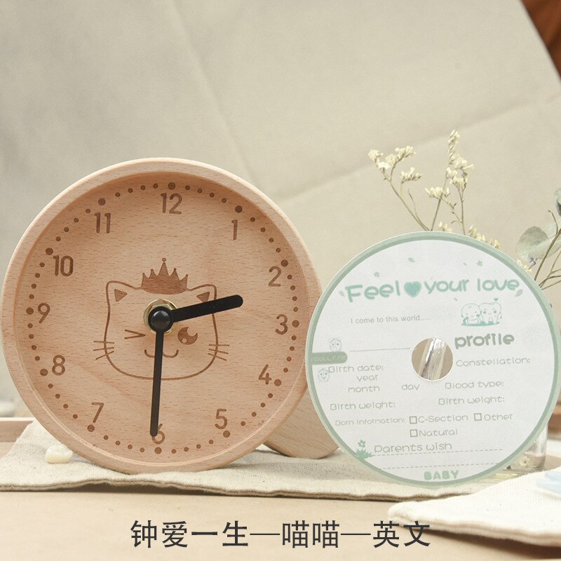Ya wu horloge en bois fille et garçon bébé Lanugo bébé dents boîte enfants anglais japonais foetus cheveux dents boîte de rangement: Meow English