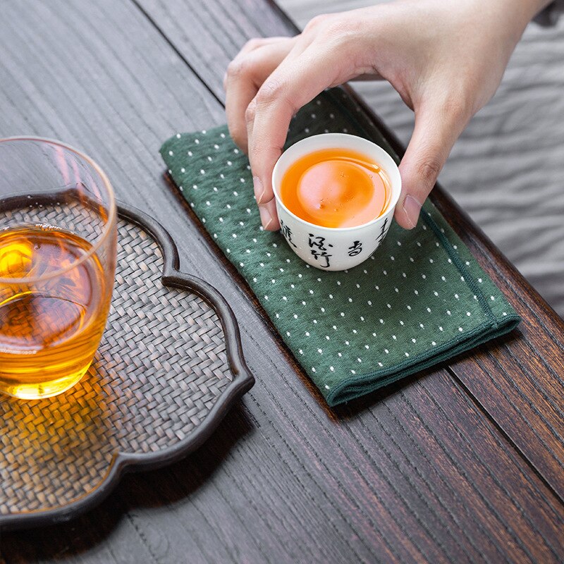 Chinese Red Cotton Dishcloth Table Napkins Green Tea Ceremony Dot Serving Yellow Tea Towel Accessories Brown Napkin For Plate