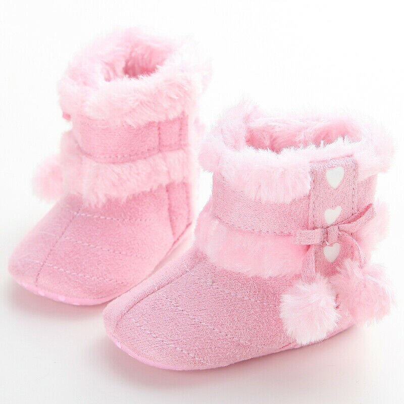 Baby Winter Warme Stiefel Nette Baby Mädchen Schuhe Kleinkind Weiche Sohle Schnee Stiefel Fuzzy Bälle Herzen Drucken Nette Prewalker 0-18M