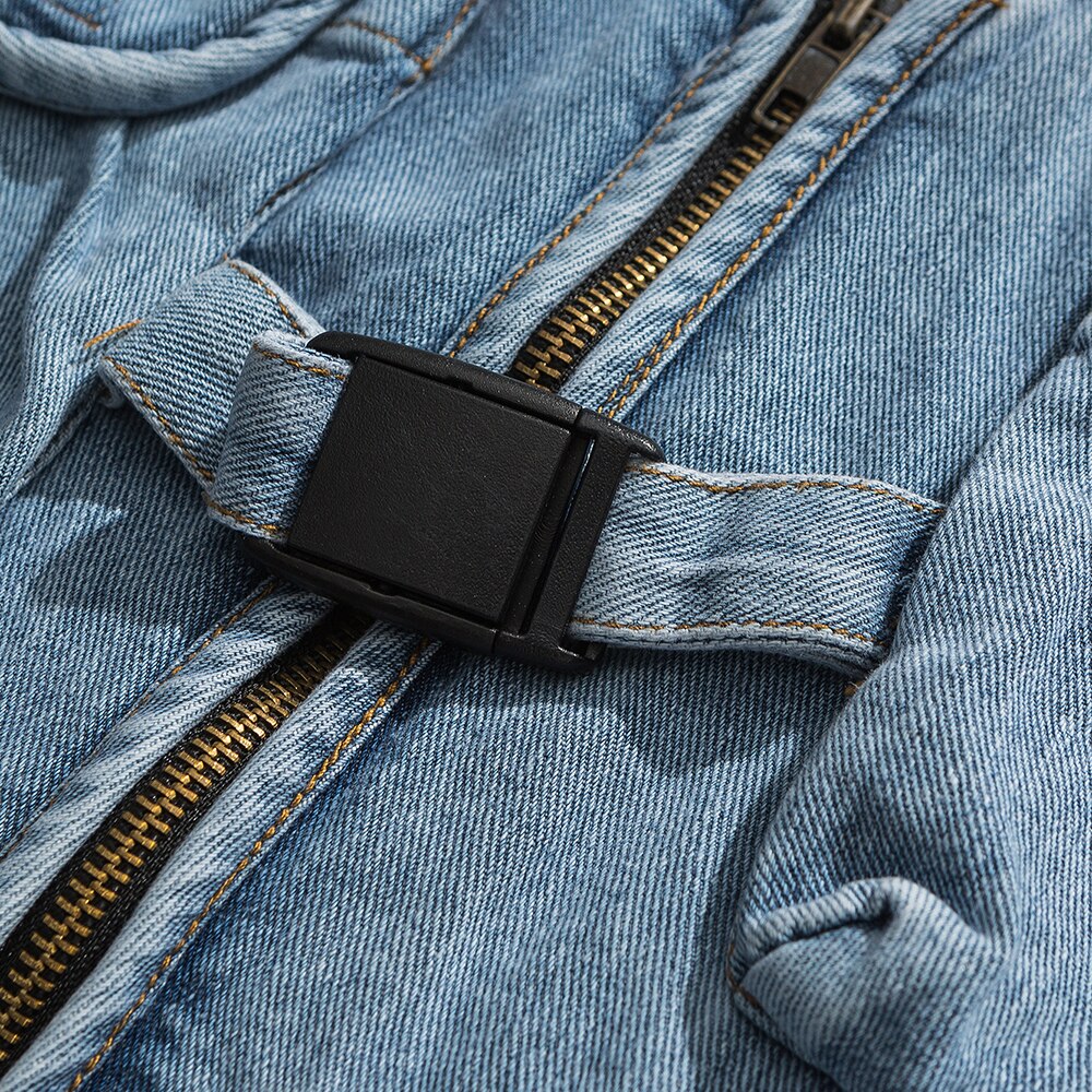 EFUNGAL Denim Jean Vest Men Multiple Pockets Hip Hop Vests Zipper Streetwear Skateboard Sleeveless Winter Casual Jackets Coats