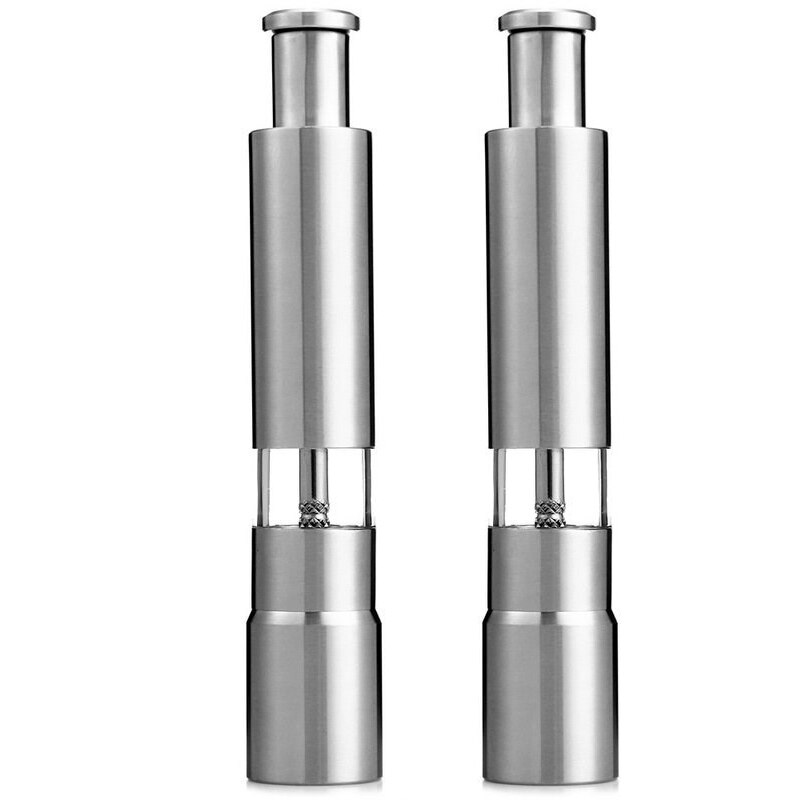 Manuelle Salz und Pfeffermühle einstellen Daumen drücken Pfeffermühle Edelstahl würzen Soße Gewürzmühlen Mit Metall Halfter Küche Werkzeug: 2Stck