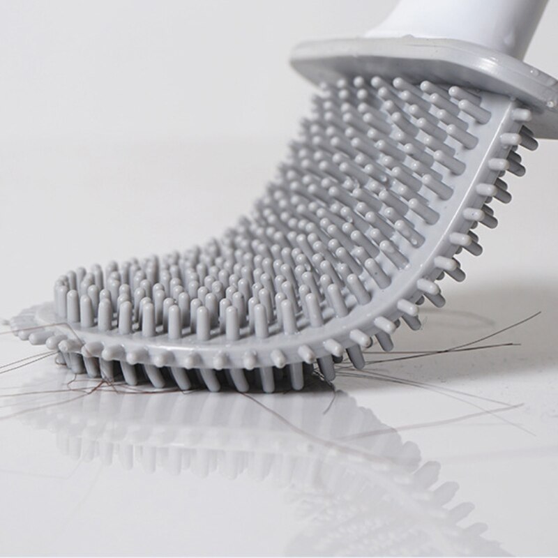 Detachable Water Leak Proof Toilet Brush Base Silicone Flat Head Flexible Soft Bristles Brush with Quick Drying Easy Cleaning