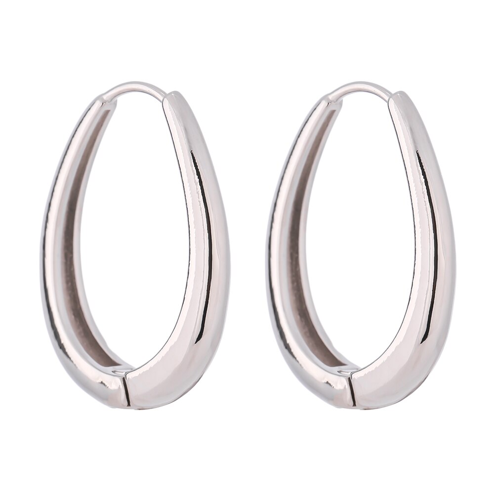 Yhpup-pendientes de aro de Metal con textura geométrica ovalada, joyería chapada en oro, de , bisutería para mujer: YH1270A Silver