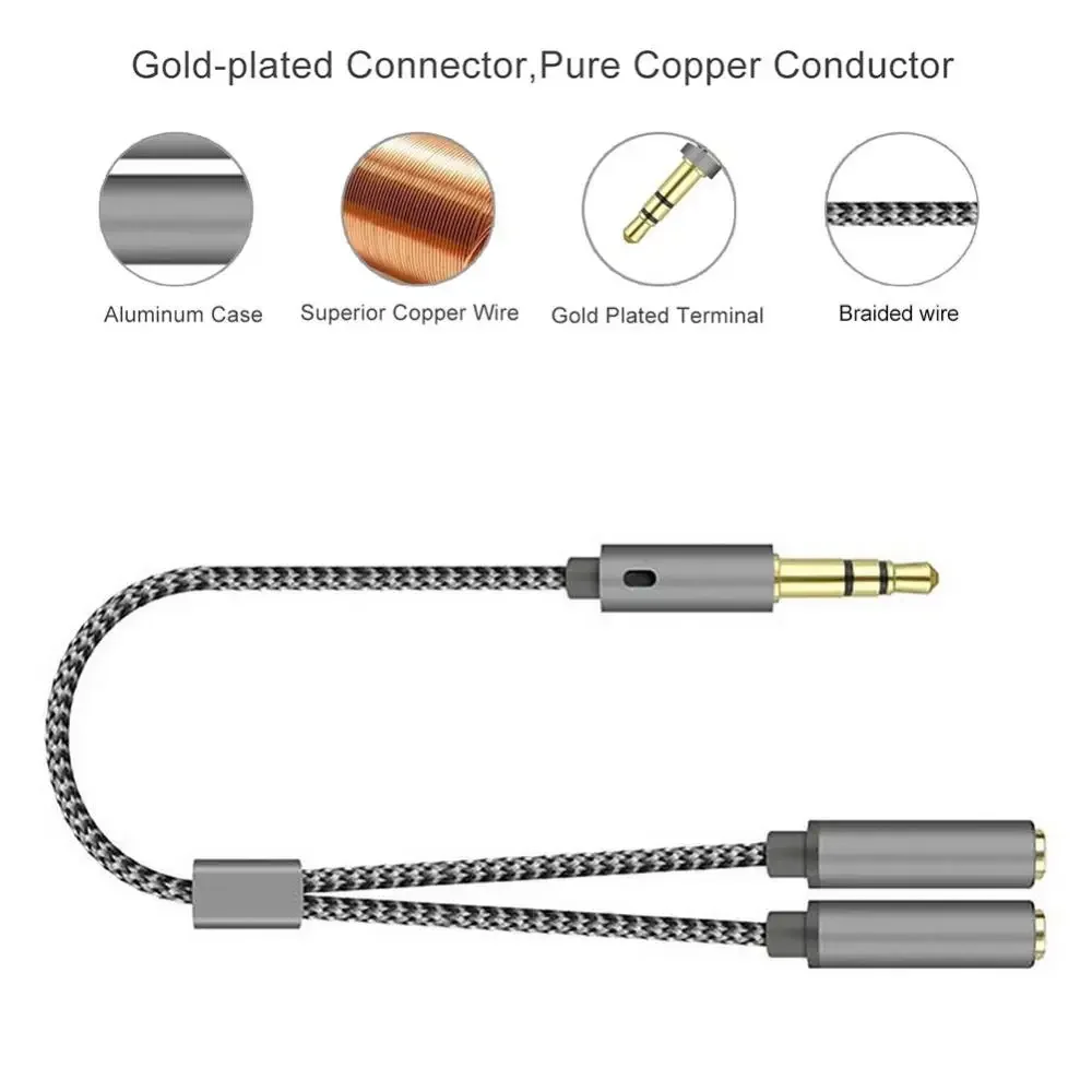 Adaptateur de casque audio pour haut-parleur et micro, câble séparateur Y, audio mâle vers femelle, écouteur mobile intense, sauna, téléphone, 3.5mm