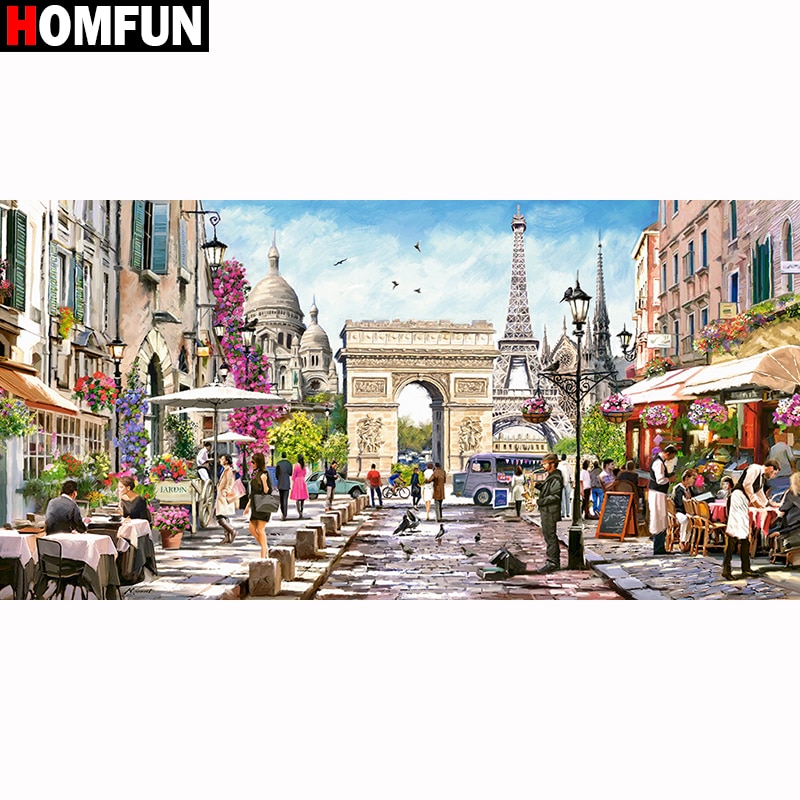HOMFUN-peinture diamant thème "paysage de rue", broderie 3D, perles complètes avec strass, points de croix, perles carrées ou rondes bricolage-même