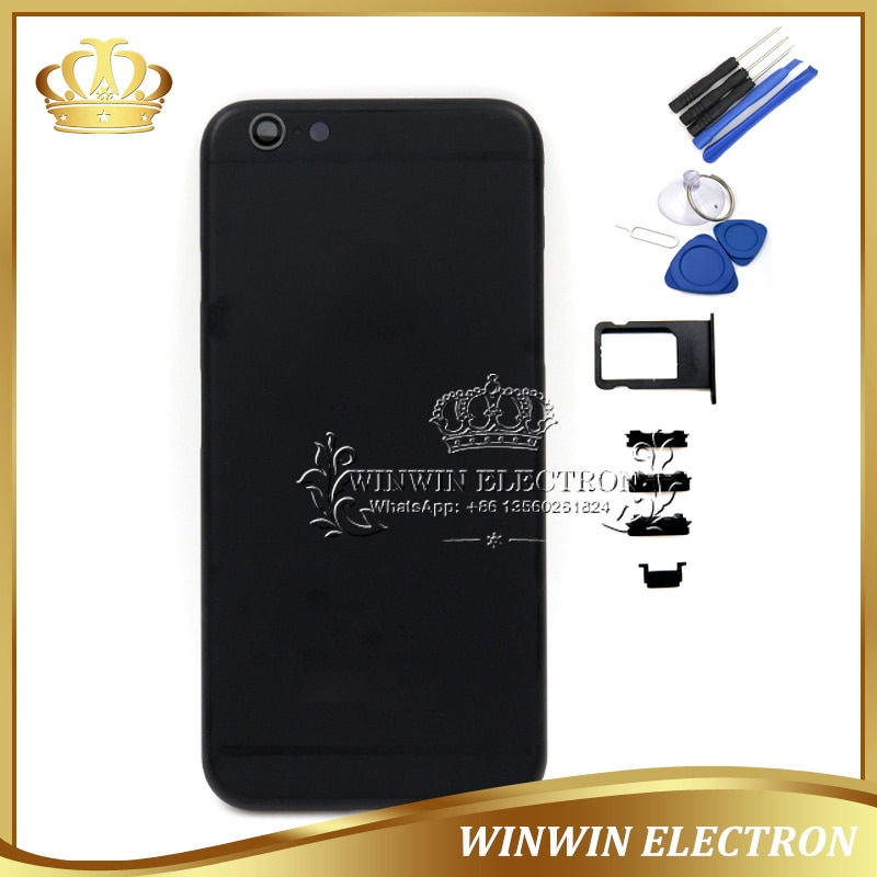 1 PCS Goede Garantie Chassis Back Cover voor iphone 6S Zwart Batterij Deur Behuizing Midden Frame met Kaart Lade knoppen Tool