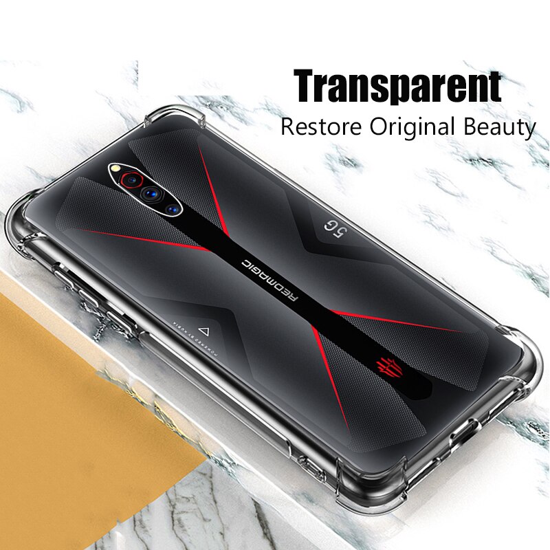 Zte nubia red magic 5g kotelolle iskunkestävä täysin suojattu pehmeä tpu puhelinkuori zte nubia red magic 6 5g läpinäkyvä takakuori: Punainen magia 5s / Läpinäkyvä